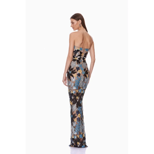 Bronx and Banco Dahlia Strapless Blue Yellow Multi Maxi Dress, view 2