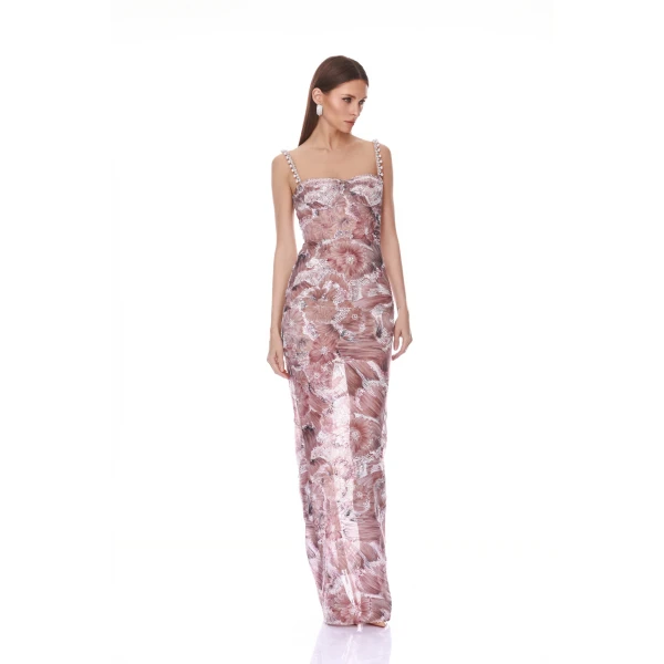 Bronx and Banco Eve Dahlia Blush Maxi Dress with Straps