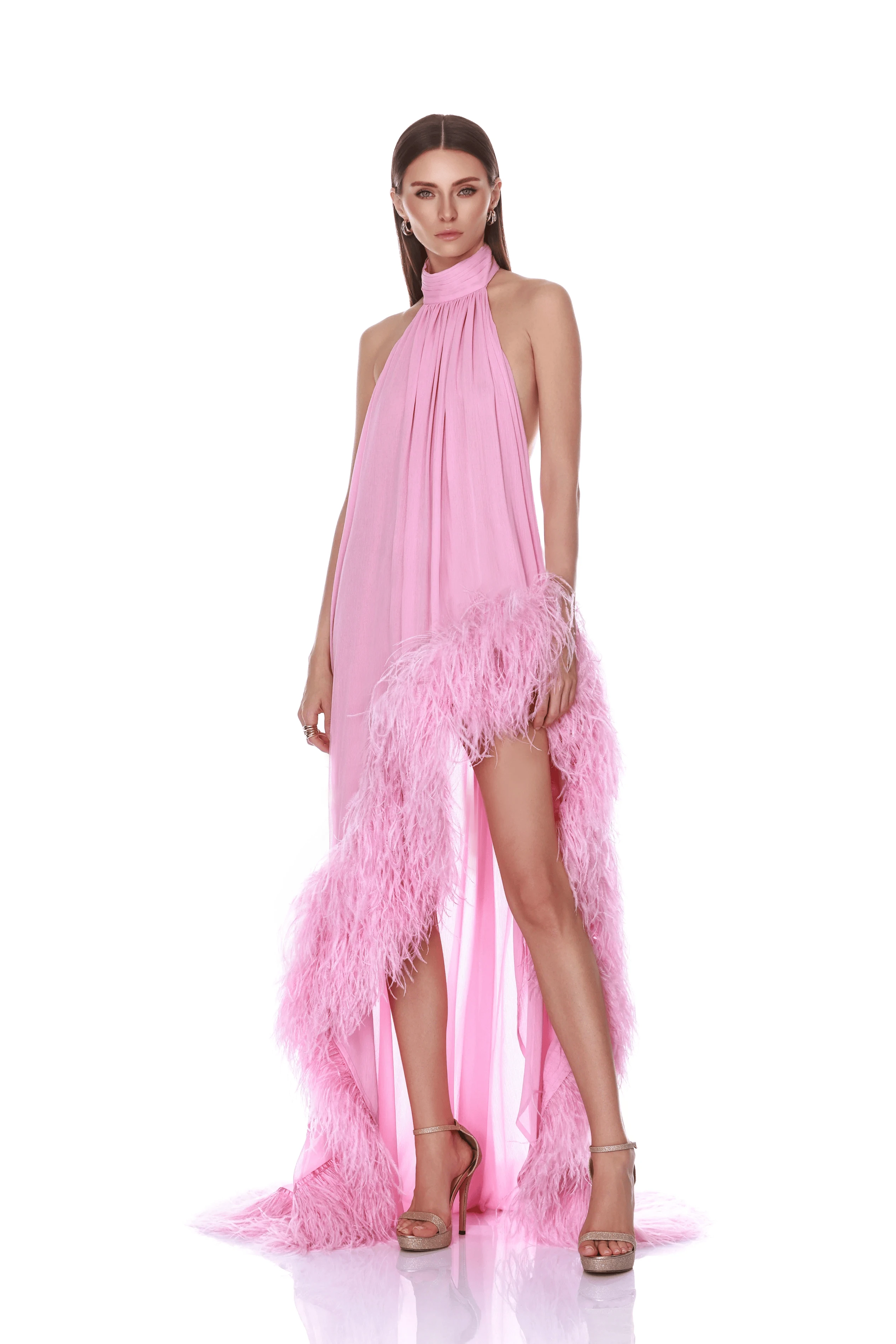 Bronx and Banco Madeline Halterneck Baby Pink Gown