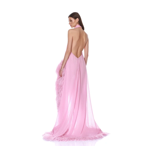 Bronx and Banco Madeline Halterneck Baby Pink Gown, view 2