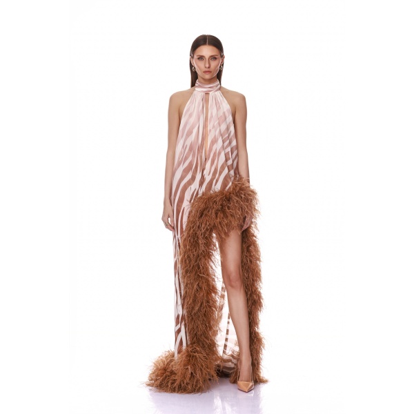 Bronx and Banco Madeline Zebra Halterneck Gown
