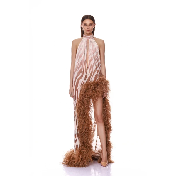 Bronx and Banco Madeline Zebra Halterneck Gown