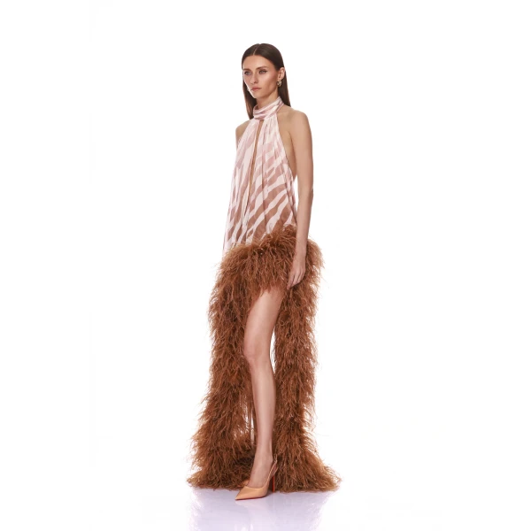 Bronx and Banco Madeline Zebra Halterneck Gown, view 2