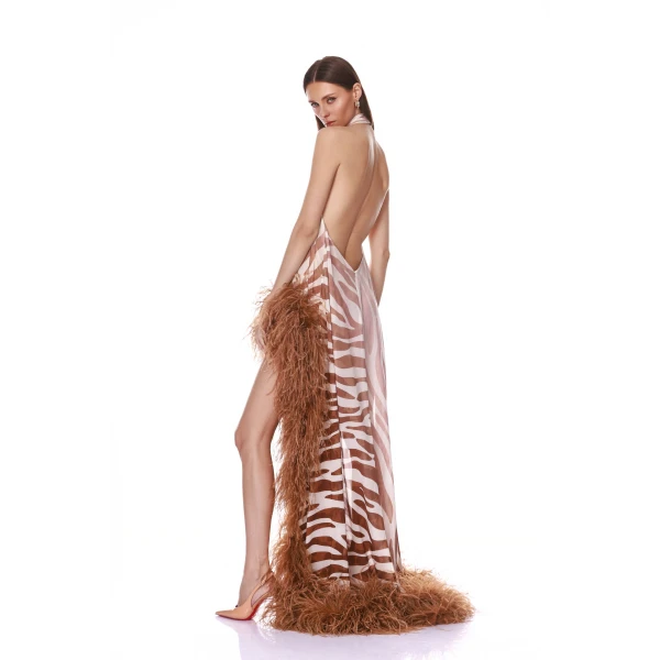Bronx and Banco Madeline Zebra Halterneck Gown, view 3
