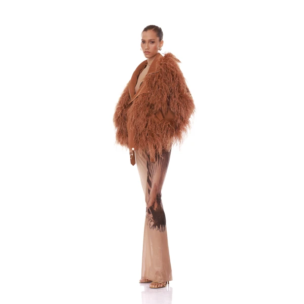 Bronx and Banco Marlowe Brown Feather Bomber Jacket, view 2