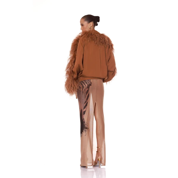 Bronx and Banco Marlowe Brown Feather Bomber Jacket, view 3