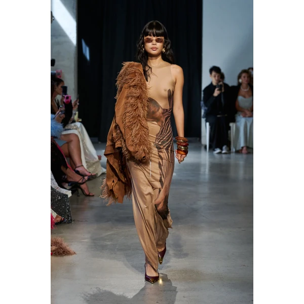 Bronx and Banco Marlowe Brown Feather Bomber Jacket, view 4