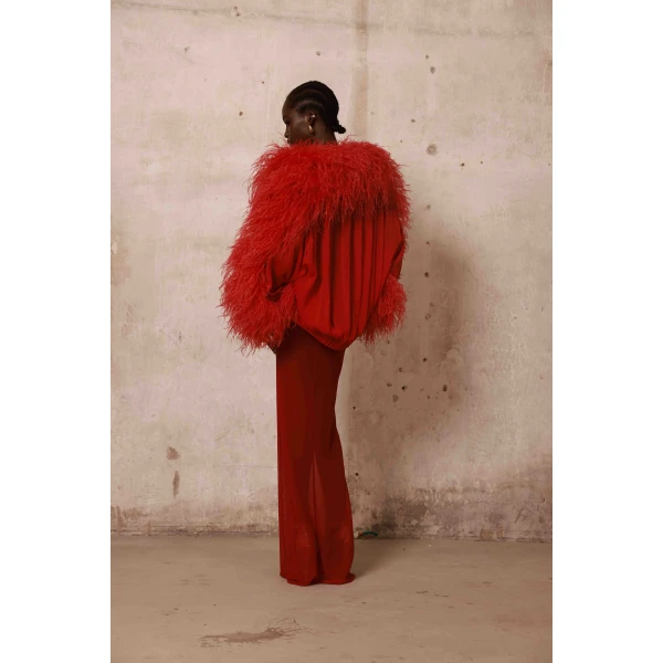 Bronx and Banco Marlowe Ruby Feather Bomber Jacket, view 5