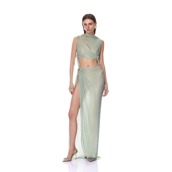 Bronx and Banco Morocco Sleeveless Cutout Diamond Gown
