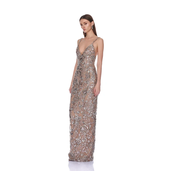 Bronx and Banco Venetian Allegra Silver Maxi Dress