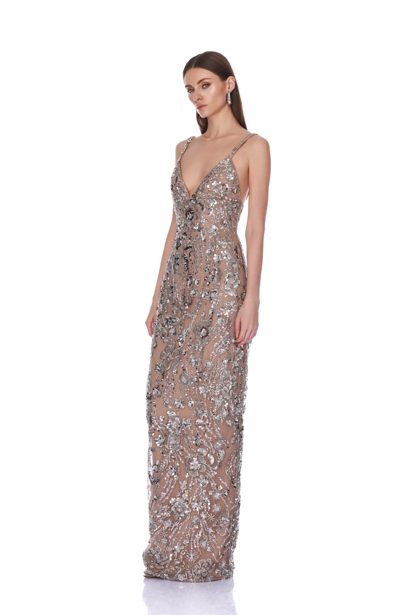 Bronx and Banco Venetian Allegra Silver Maxi Dress
