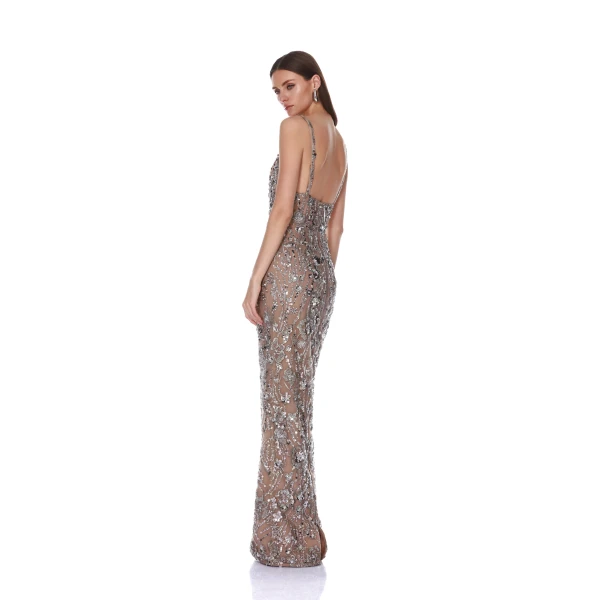 Bronx and Banco Venetian Allegra Silver Maxi Dress, view 2