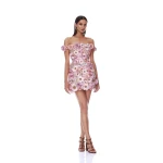 Bronx and Banco Venice 3D Floral Jasmine Off the Shoulder Mini Dress in Pink