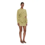 Christopher Esber Aiba Draped Cotton Jersey Long Sleeve Dress in Soleil Sepia Stripe