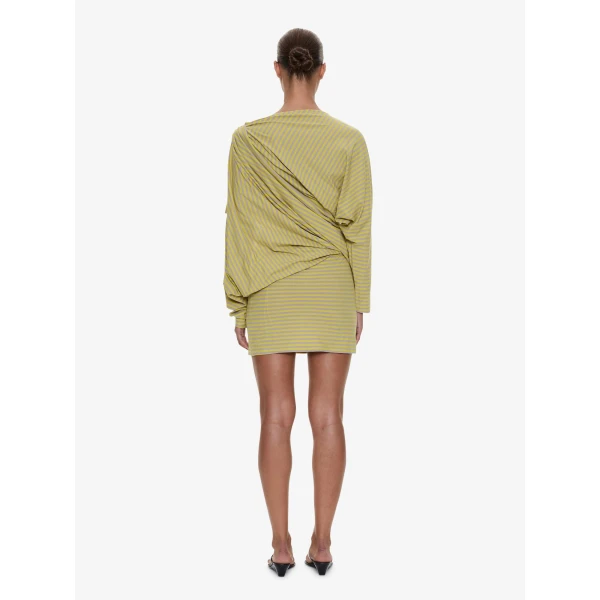 Christopher Esber Aiba Draped Cotton Jersey Long Sleeve Dress in Soleil Sepia Stripe, view 3