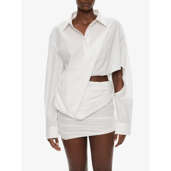 Christopher Esber Aiba Draped Shirt Dress in White, view 2