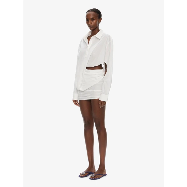 Christopher Esber Aiba Draped Shirt Dress in White, view 3