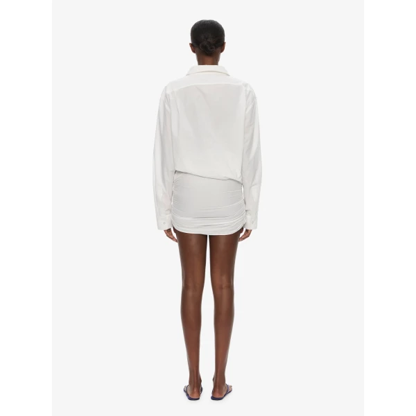 Christopher Esber Aiba Draped Shirt Dress in White, view 4