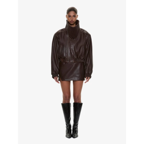 Christopher Esber Alfie Leather Mini Skirt in Burnished Brown, view 2
