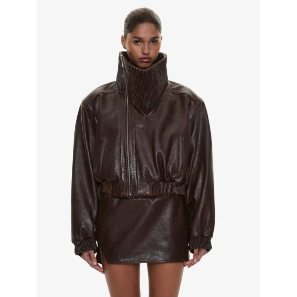 Christopher Esber Alfie Leather Mini Skirt in Burnished Brown, view 3