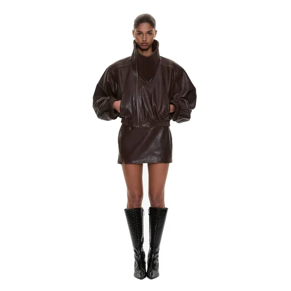 Christopher Esber Alfie Leather Mini Skirt in Burnished Brown