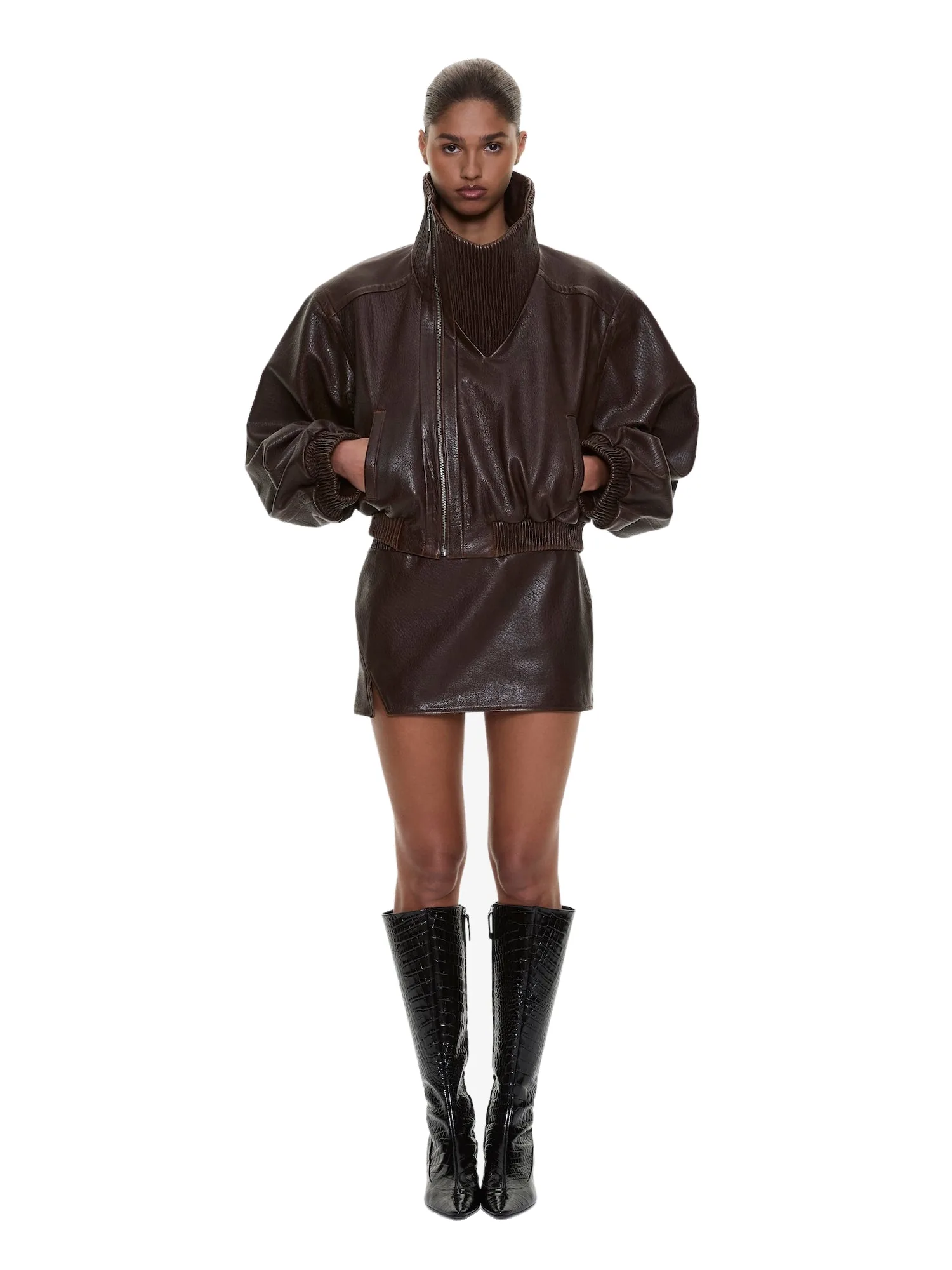 Christopher Esber Alfie Leather Mini Skirt in Burnished Brown