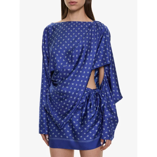 Christopher Esber Bandana Pareo Cutaway Dress in Indigo Bandana Print, view 4