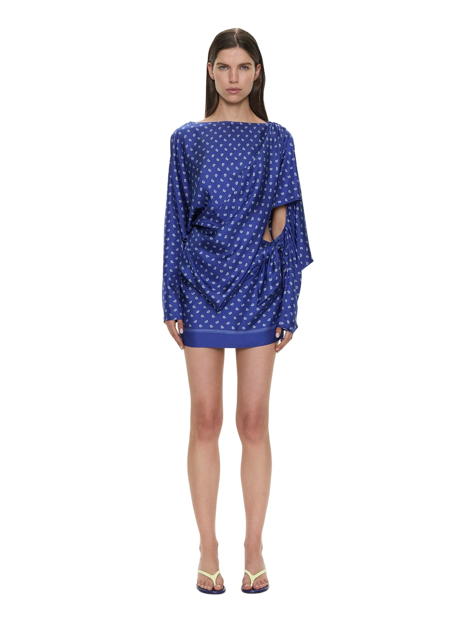 Christopher Esber Bandana Pareo Cutaway Dress in Indigo Bandana Print