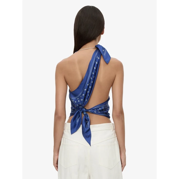 Christopher Esber Bandana Scarf Tie Top in Indigo Bandana Print, view 2