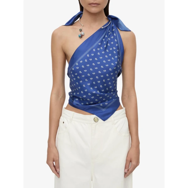 Christopher Esber Bandana Scarf Tie Top in Indigo Bandana Print, view 4