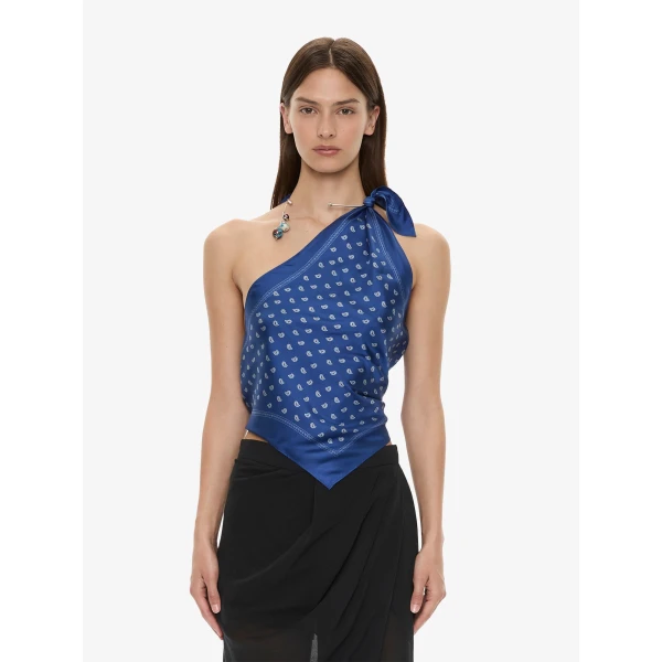 Christopher Esber Bandana Scarf Tie Top in Indigo Bandana Print, view 5