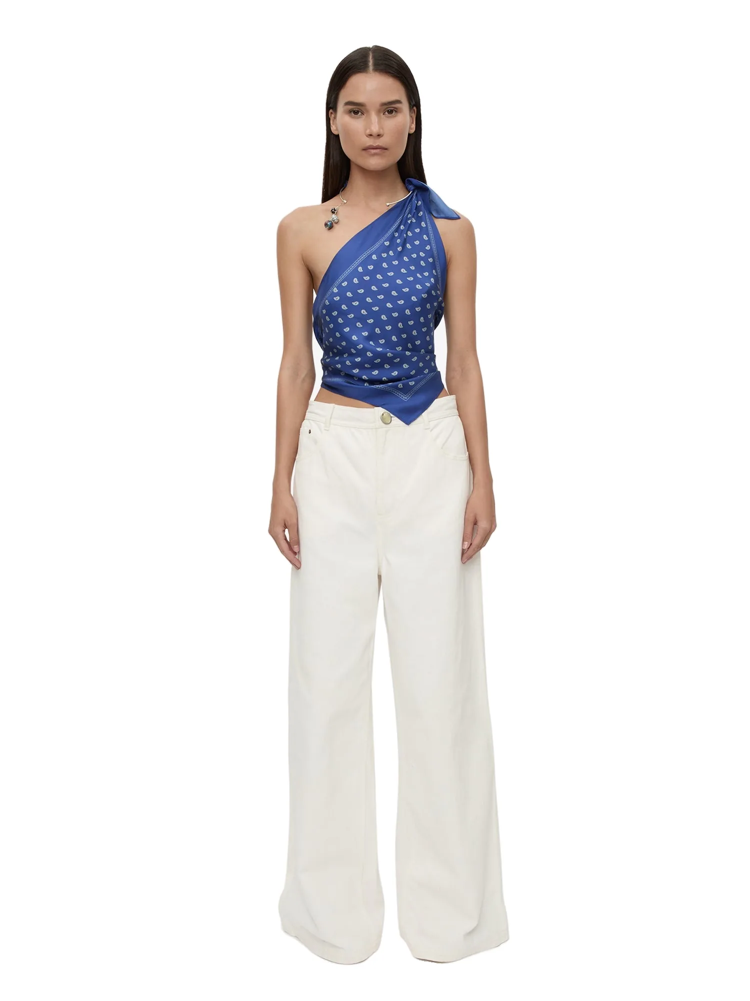Christopher Esber Bandana Scarf Tie Top in Indigo Bandana Print