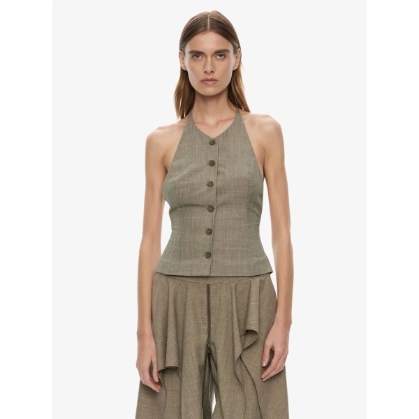 Christopher Esber Banyan Tailored Backless Vest in Tropical Sage Marle, view 6
