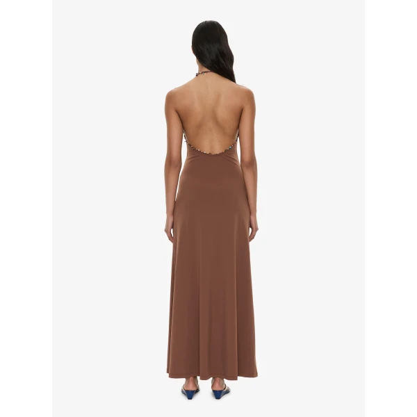 Christopher Esber Beach Quartz Halter Lycra Dress in Husk Brown, view 4