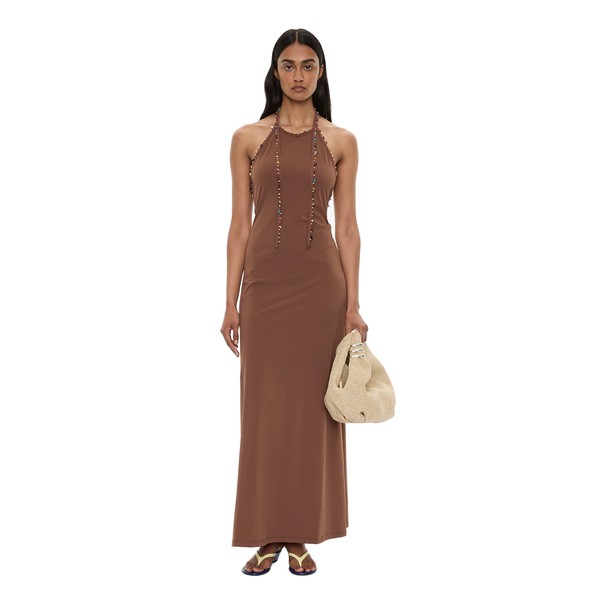 Christopher Esber Beach Quartz Halter Lycra Dress in Husk Brown