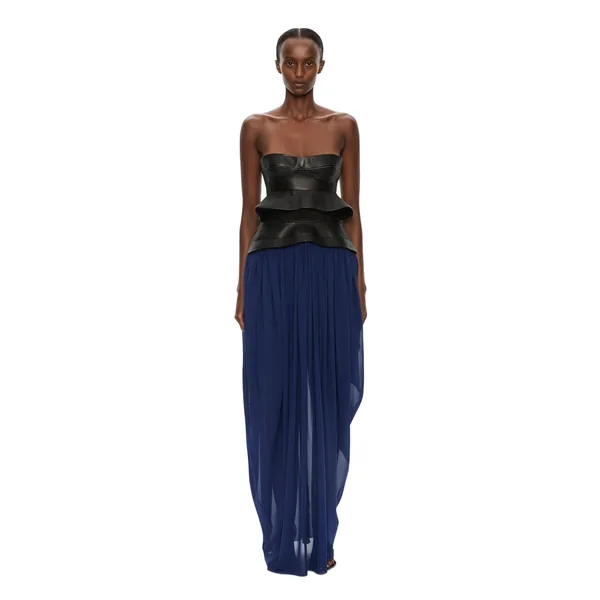 Christopher Esber Bellona Moulded Leather Belted Skirt in Ink Multi