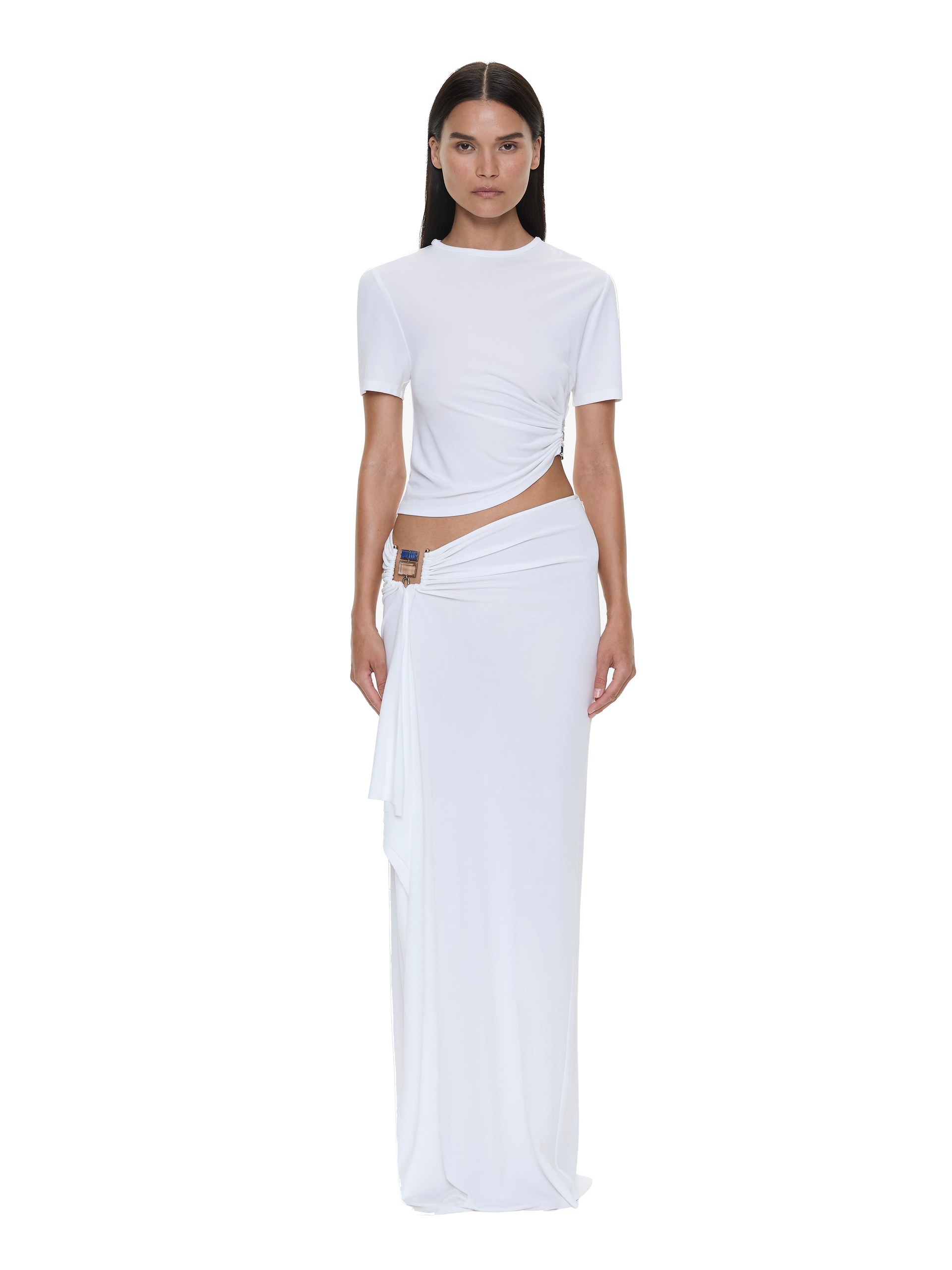Christopher Esber Bezel Quartz Cascade Skirt in White