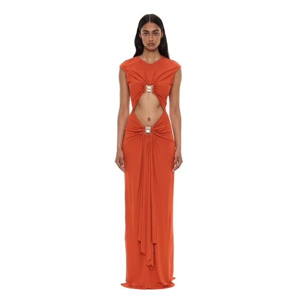 Bezel Quartz Disconnect Short Sleeve Dress in Carnelian