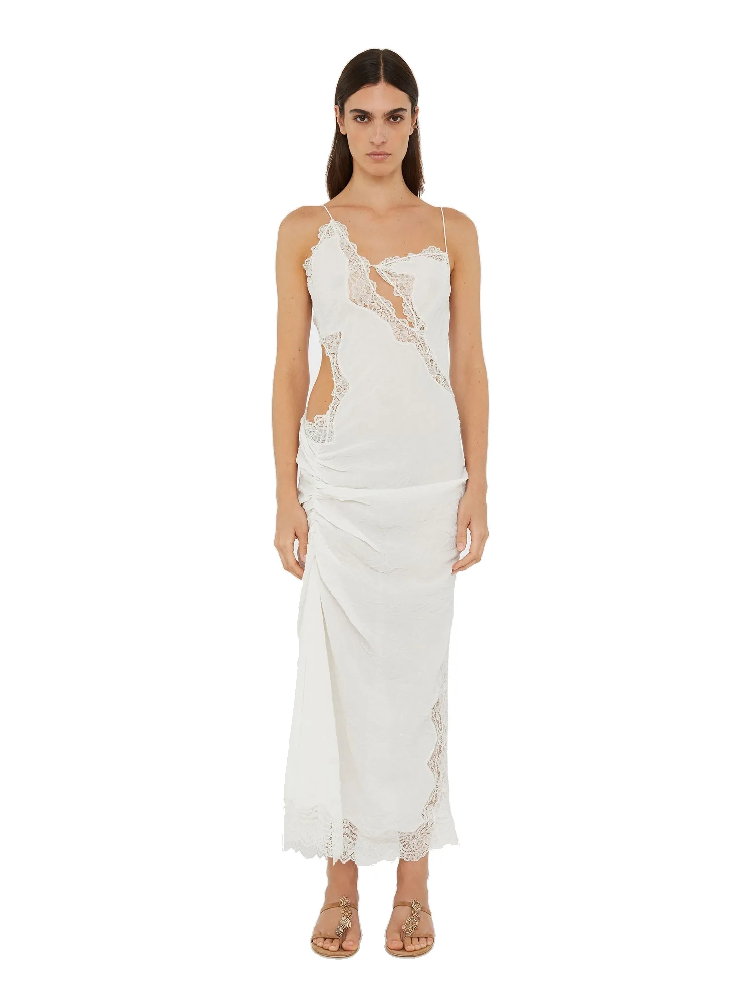 Christopher Esber Crimped Lace Cami Dress in White
