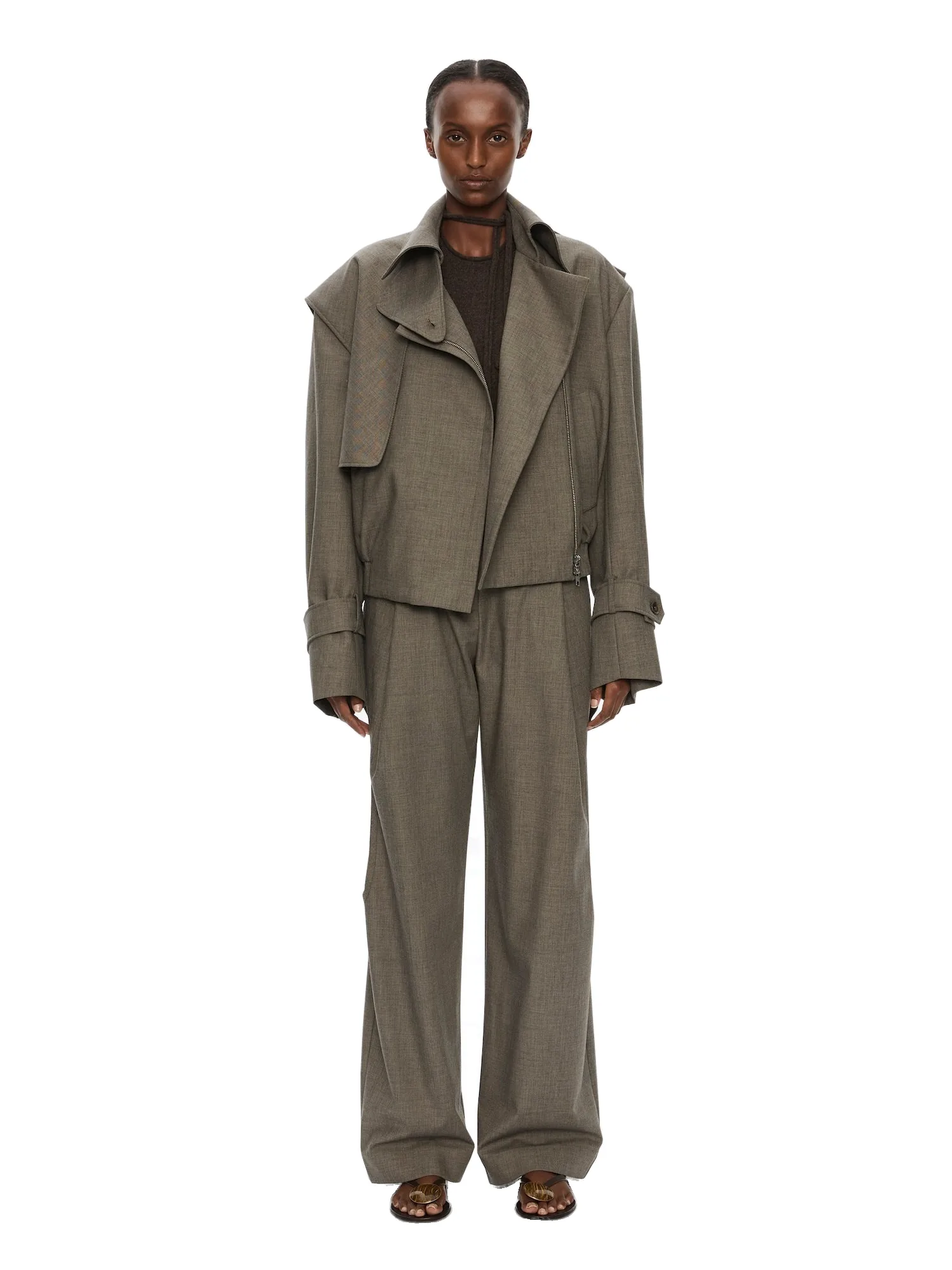 Christopher Esber Cropped Trench Bomber Jacket in Stone Petal Pink