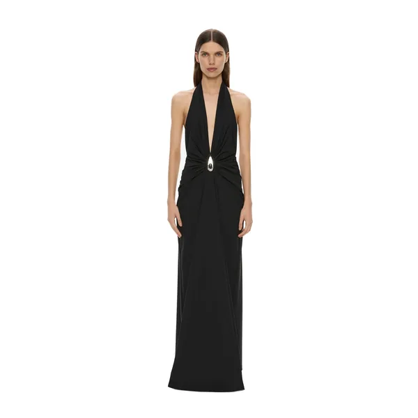 Christopher Esber crystal pendant ruched lycra halter dress