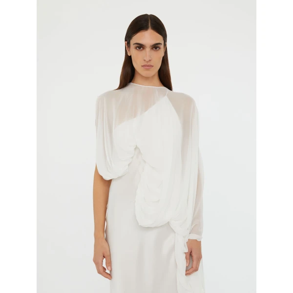Christopher Esber Cumulus Draped Sleeve Dress in White, view 2