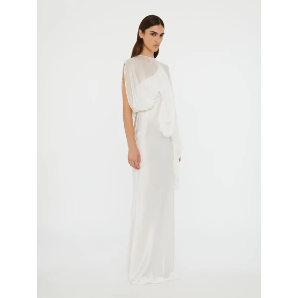 Christopher Esber Cumulus Draped Sleeve Dress in White, view 3