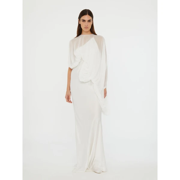 Christopher Esber Cumulus Draped Sleeve Dress in White, view 4