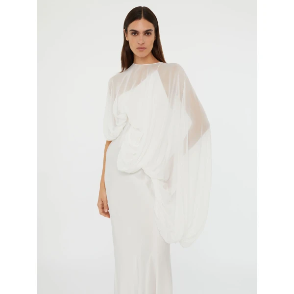Christopher Esber Cumulus Draped Sleeve Dress in White, view 5