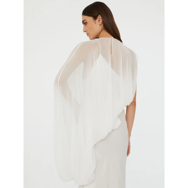 Christopher Esber Cumulus Draped Sleeve Dress in White, view 6