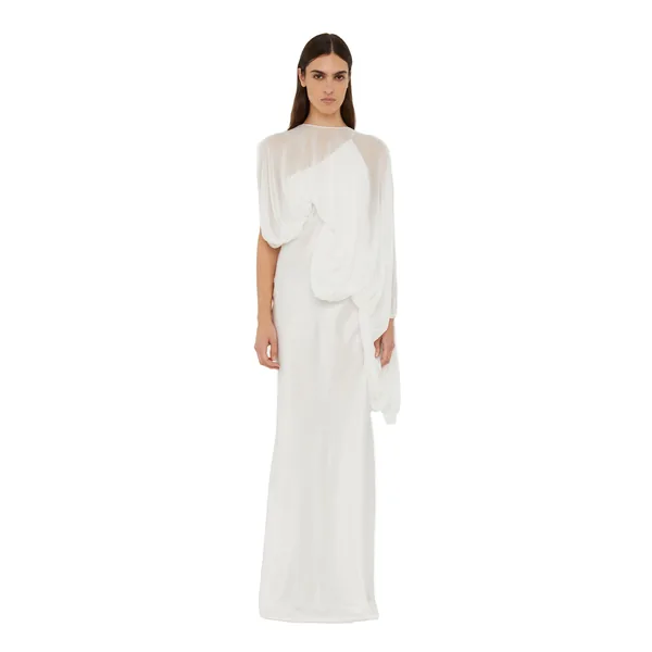 Christopher Esber Cumulus Draped Sleeve Dress in White