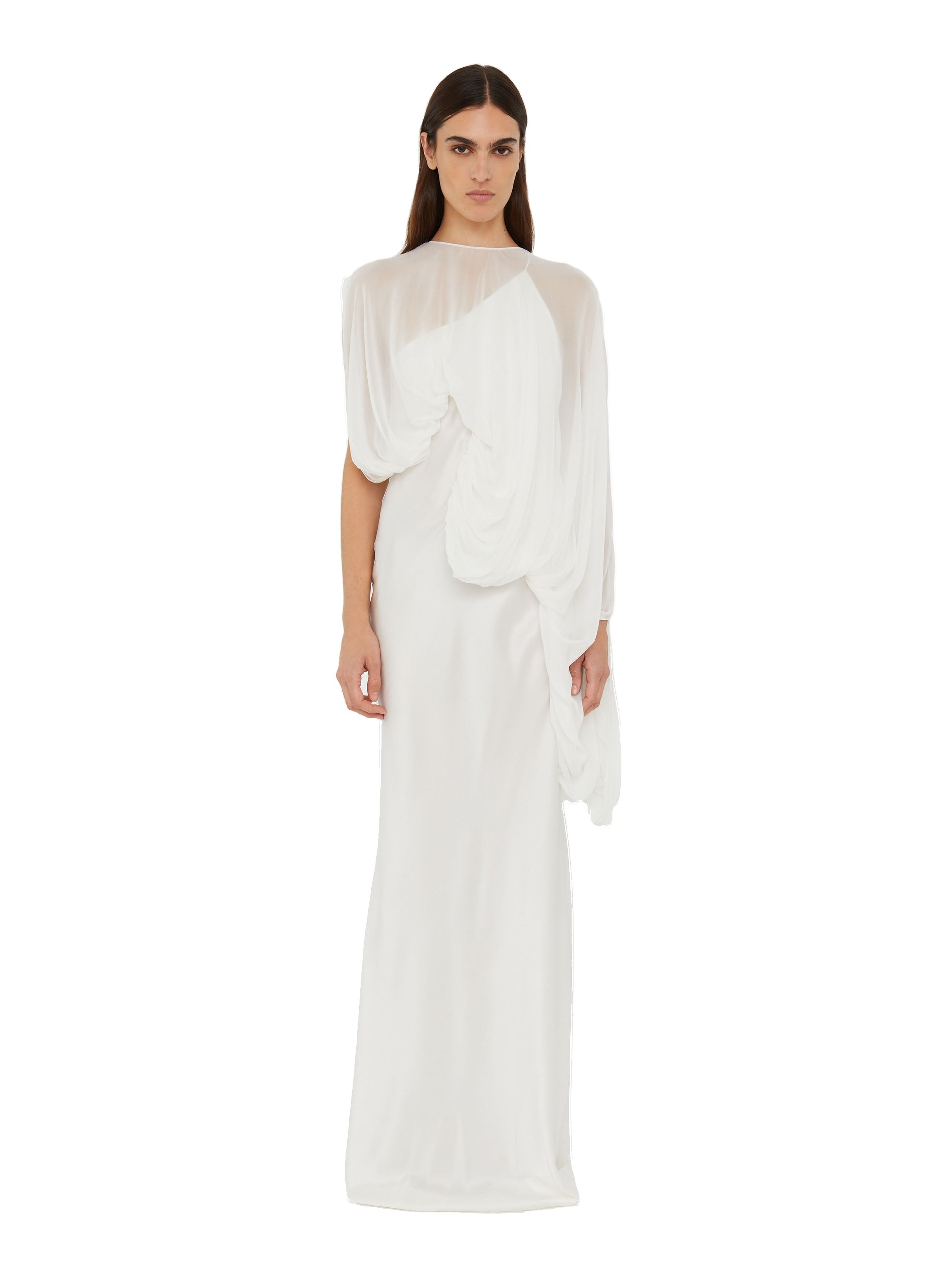 Christopher Esber Cumulus Draped Sleeve Dress in White