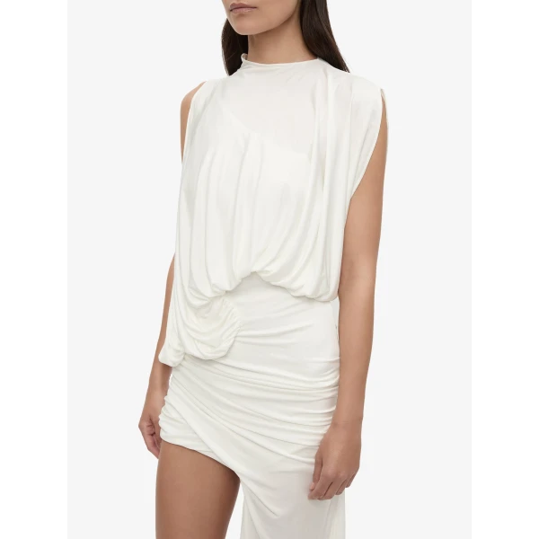 Christopher Esber Cumulus Tucked Mini Dress in White, view 3
