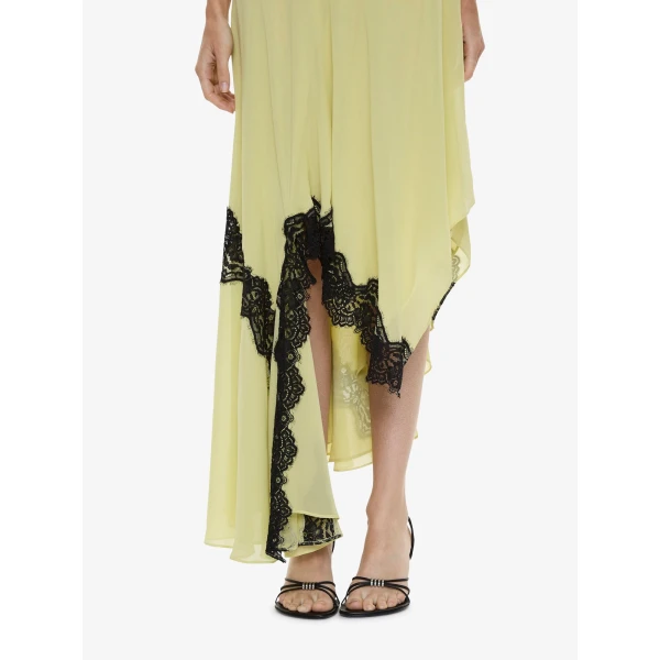 Christopher Esber Cutaway Lace Gathered Tank Dress in Chartreuse Multi, view 2